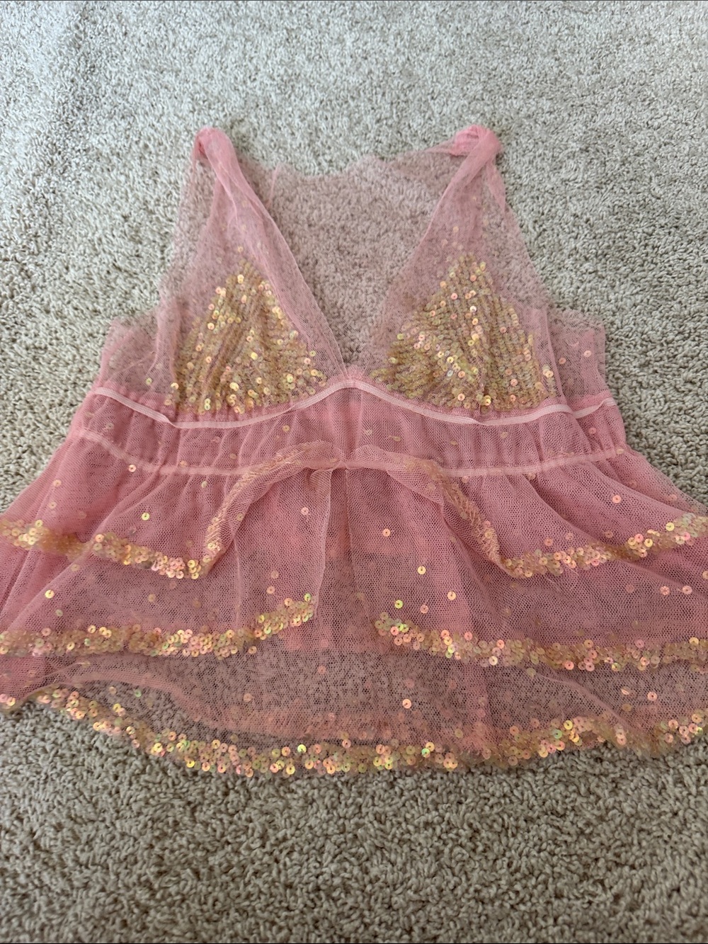 Pink Sequin Mesh Babydoll Top